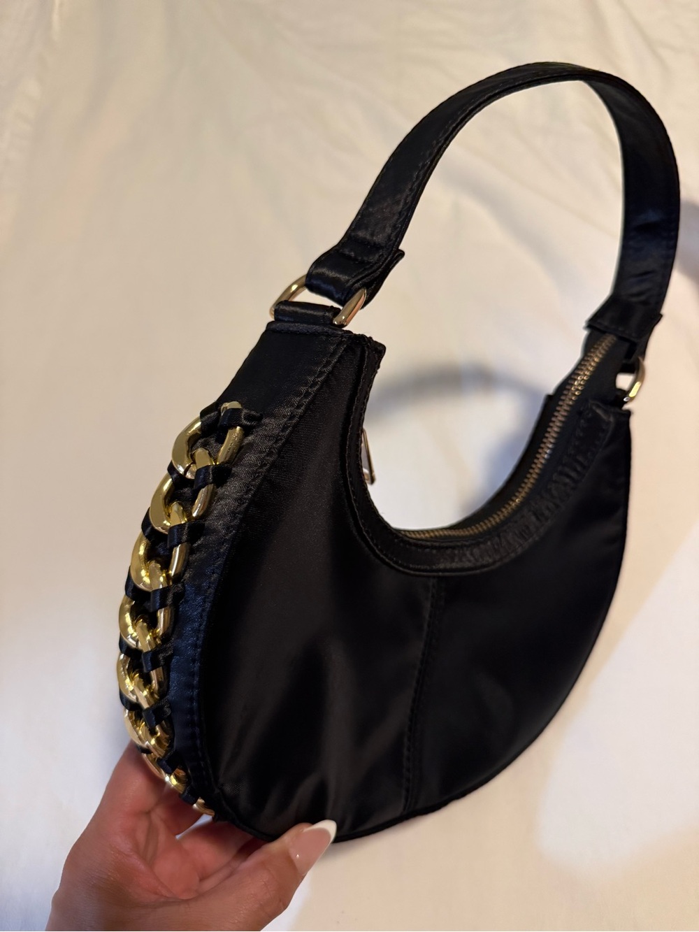 Topshop Black Crescent Shoulder Bag with Gold Chain Accent